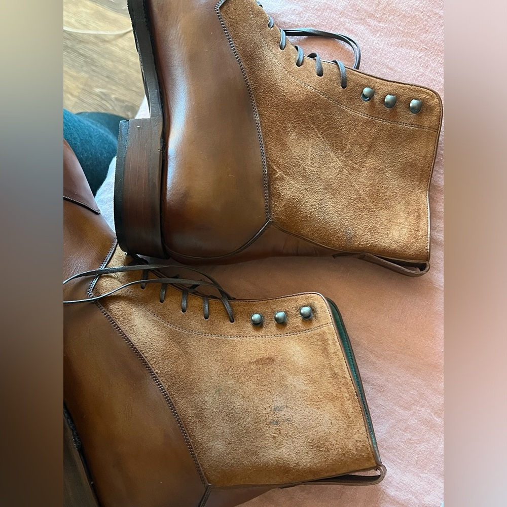 The Panuncio Bolivar Balmoral Boot in brandy colored suede/leather combo - Picture 4 of 12